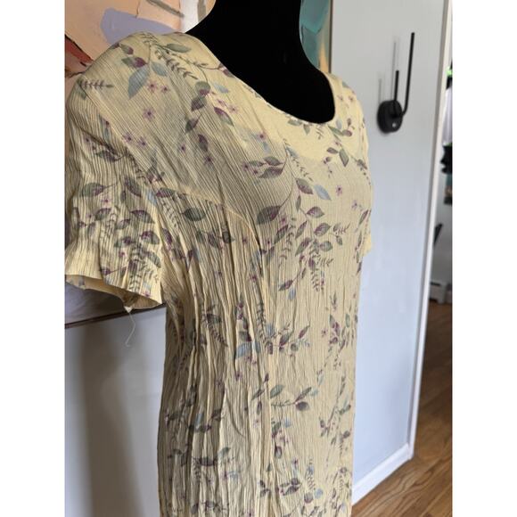 Vintage 80’s 90’s R & K Midi Cottage Core Yellow Floral Dress Sz 14 Pleaded - Picture 4 of 10
